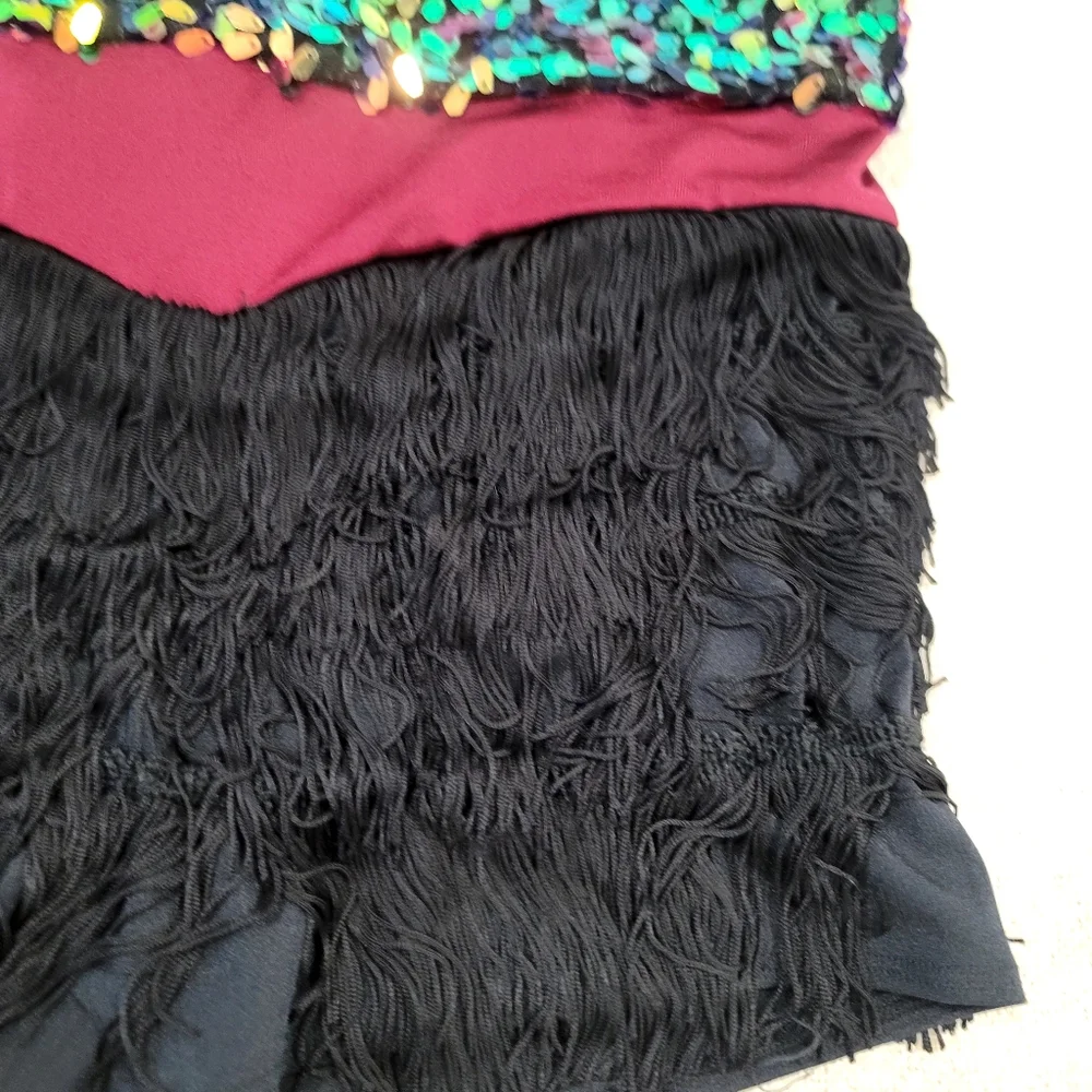 Weissman Sequin Jazz Leotard XXLC  Custom Jewel Neck Fringe Costume  Showstopper